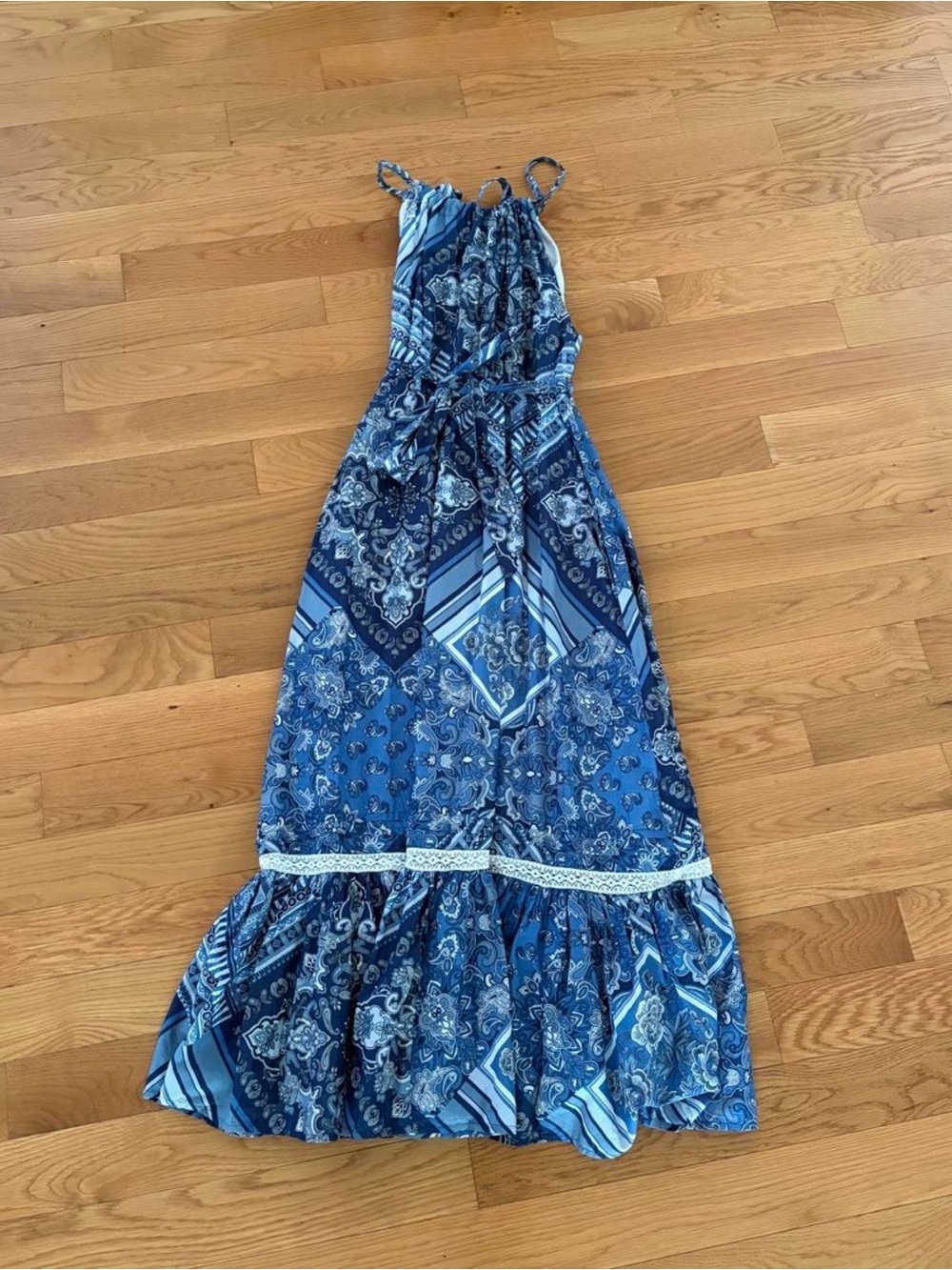 Lucky Brand Blue Patterned Halter Maxi Dress